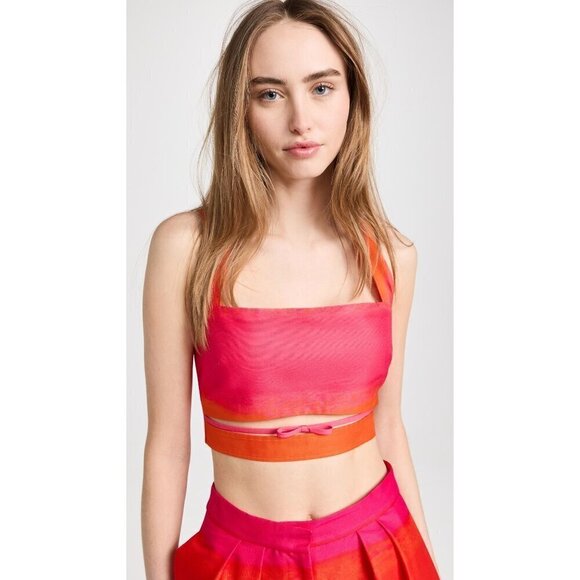 BRANDON MAXWELL Cut Out Crop Top in Orange Pop Pink Lemonade 4 New Womens Tank - Picture 16 of 16